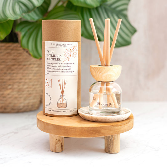 Lychee Peony Reed Diffuser 100ml by Myariella Candles, fruity floral home fragrance handmade in Dundee UK