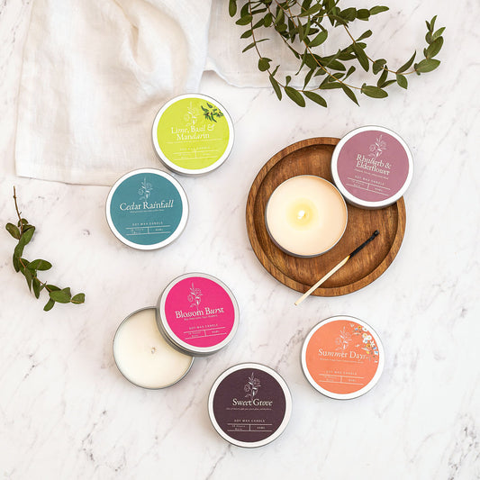 Handmade summer soy wax candle discovery set with six mini candles by MyAriella Candles, hand poured in Dundee