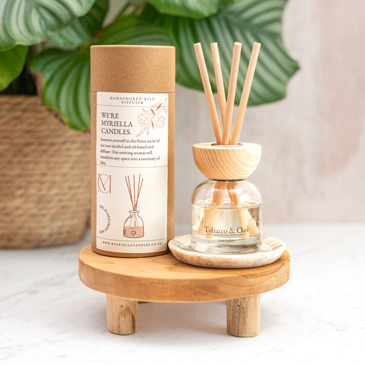 Tobacco and Oak Reed Diffuser 100ml by Myariella Candles, luxury masculine home fragrance in Dundee UK