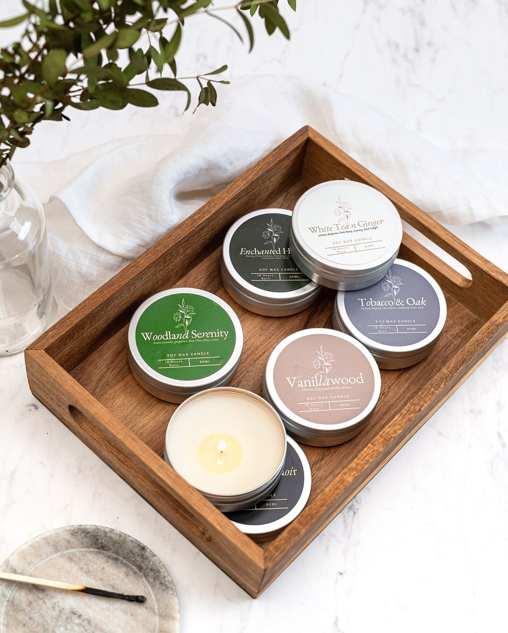 Handmade autumn soy wax candle discovery set by MyAriella Candles featuring six seasonal scents made in Dundee Scotland