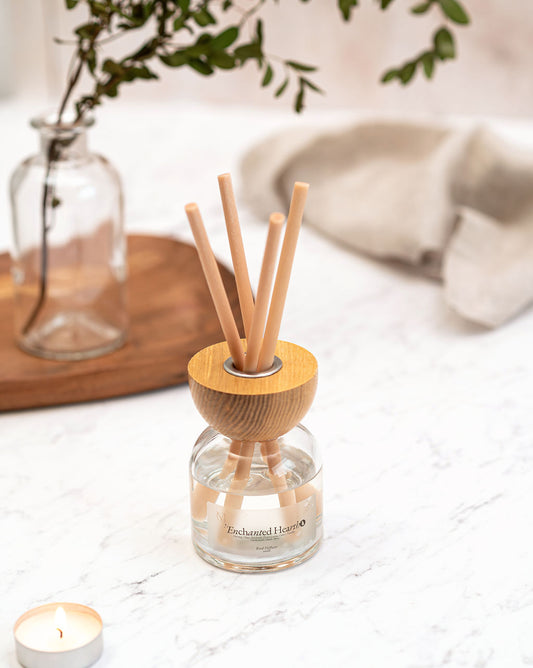 Enchanted Hearth autumn winter reed diffuser with warm spice and wood fragrance by MyAriella Candles