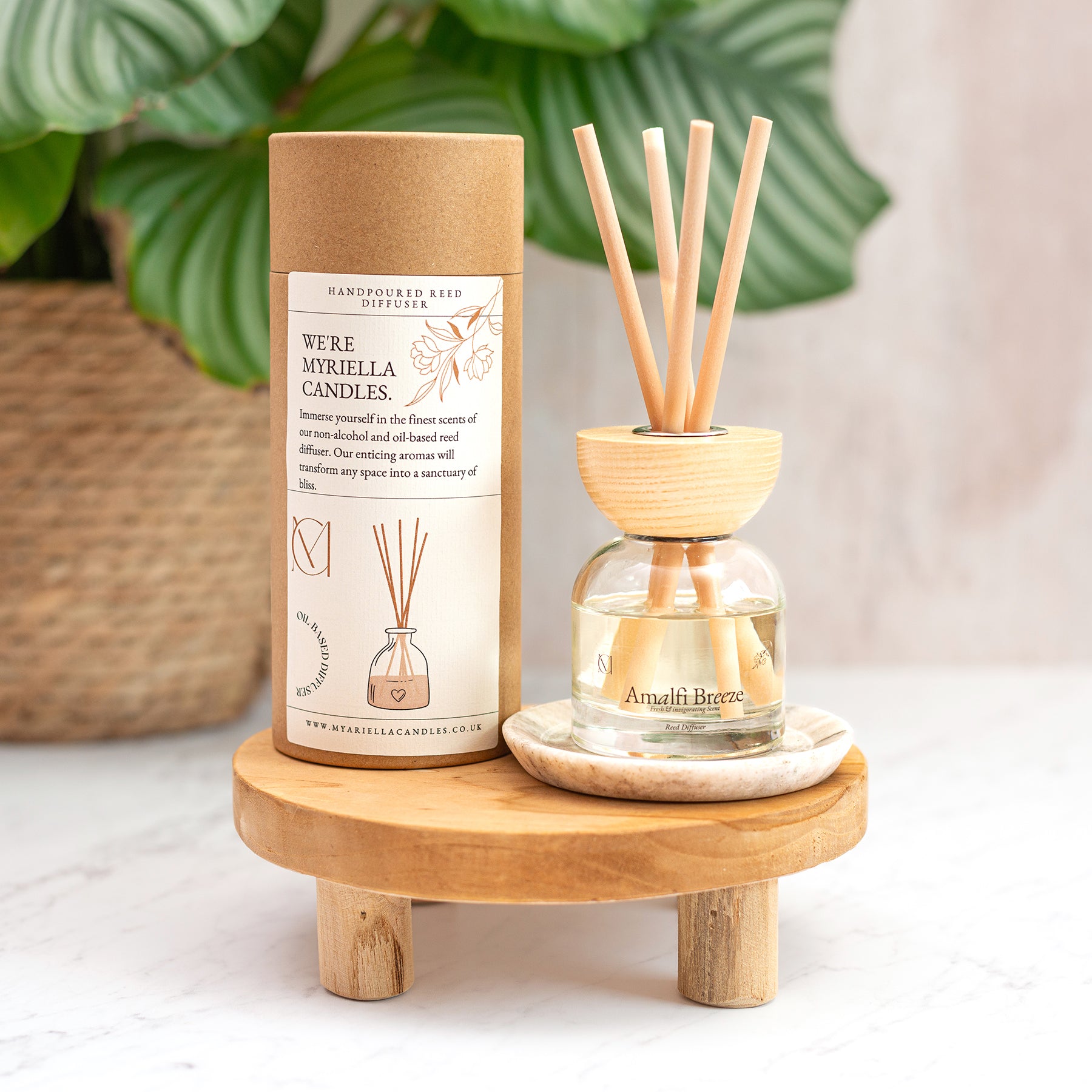 Amalfi Coast Reed Diffuser 100ml by Myariella Candles, fresh citrus luxury home fragrance handmade in Dundee UK