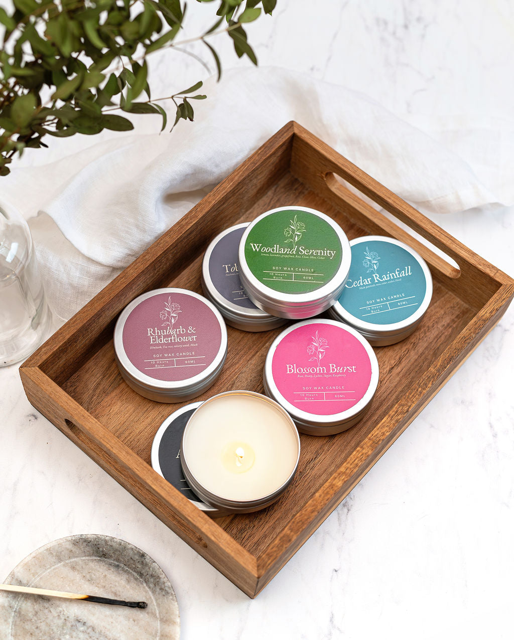 Handmade soy wax candle discovery set by Myariella Candles featuring six mini candles made in Dundee Scotland