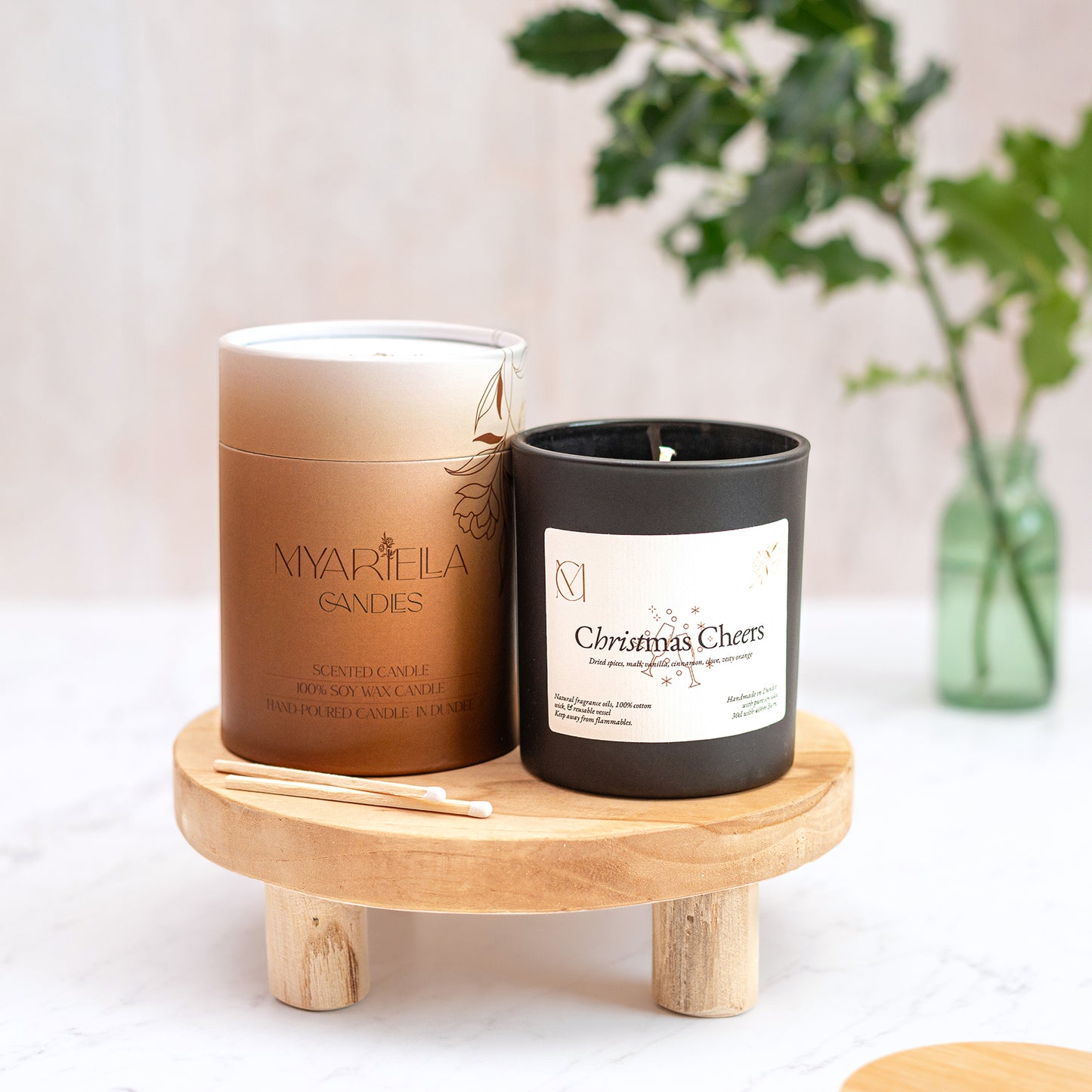 Spiced orange and cinnamon soy wax candle handmade in Scotland with dried festive spices
